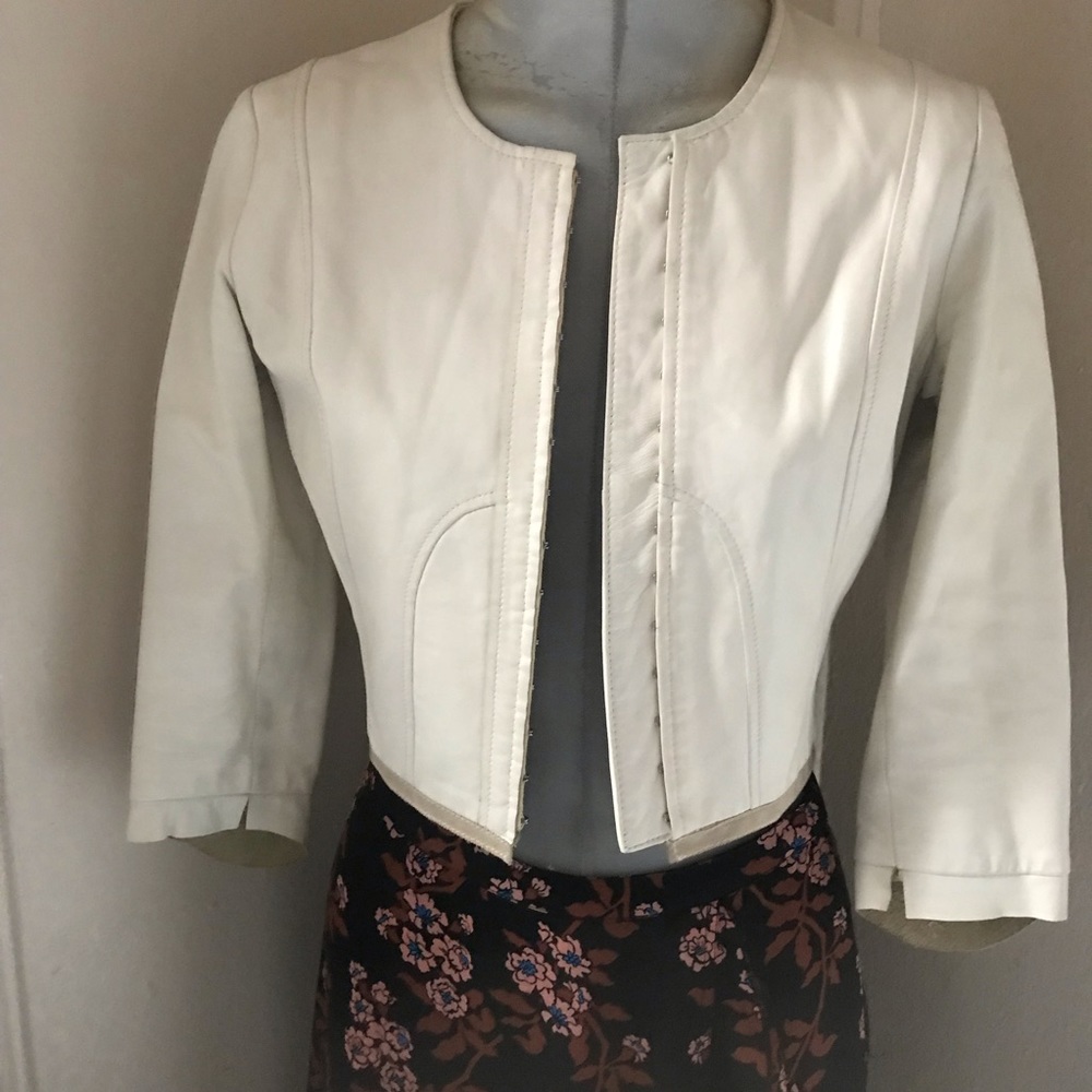 Tracy Reese cropped leather jacket white Size 4